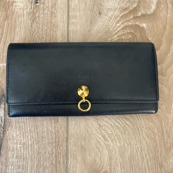 Fendi Handbags - FENDI By The Way Continental long wallet in black leather with gold